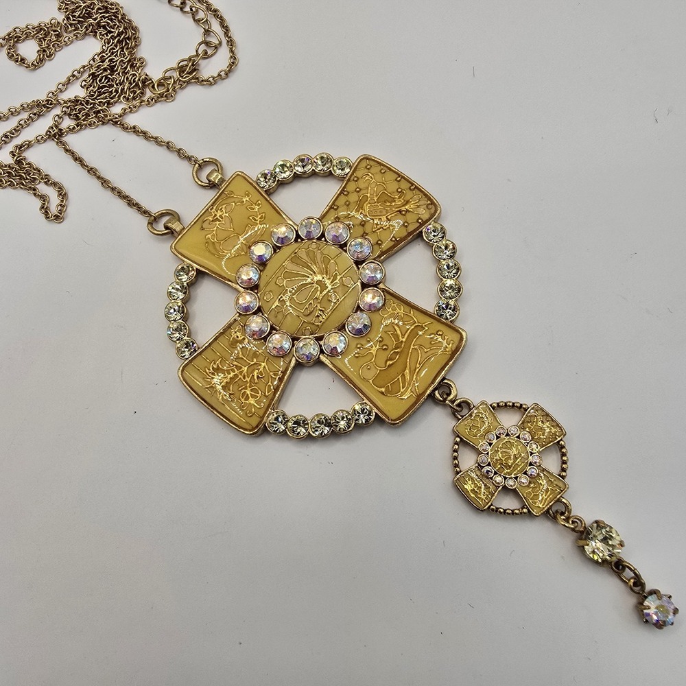 Pilgrim Danish Design Gold Tone Statement Necklace Large Cross Pendant Crystals